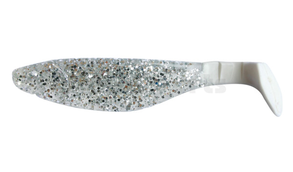 000212064WT Kopyto-River 4" (ca. 11,0 cm) clear silver-glitter / white tail