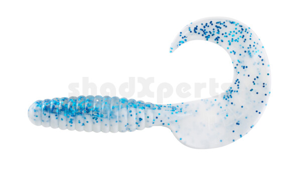 000513B078 Xtra Fat Grub 5,5" laminiert (ca. 13,0 cm) reinweiss / klar blau glitter
