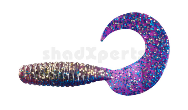 000513B313 Xtra Fat Grub 5,5" laminiert (ca. 13,0 cm) klar gold glitter  / violett-electric blue glitter