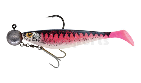 000423M155z-240 Xtra-Soft 9" (ca. 23,0 cm) hot pink Glitter  / Zander / Bauch: weiß, montiert auf HMEG 16/0 240g