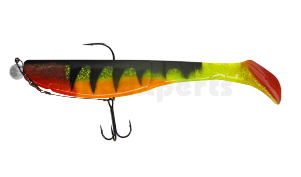 000220M066ZO-25 Kopyto Classic 8" (ca. 20,0 cm) grün(chartreuse)Glitter / Zander / Bauch: orange, montiert MUXRO 12/0 25g, mit Beihänger