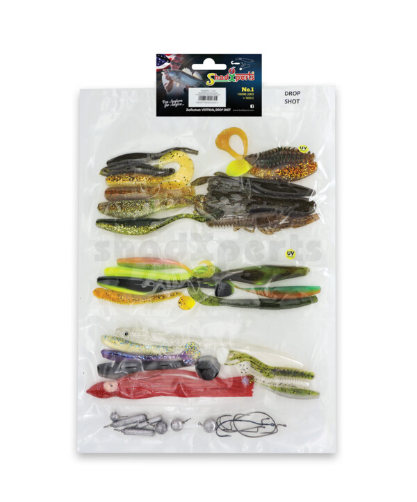 0006007 ShadXperts Zielfischset DROP SHOT - ca. 28 Shads/12 Haken/6 Gewichte