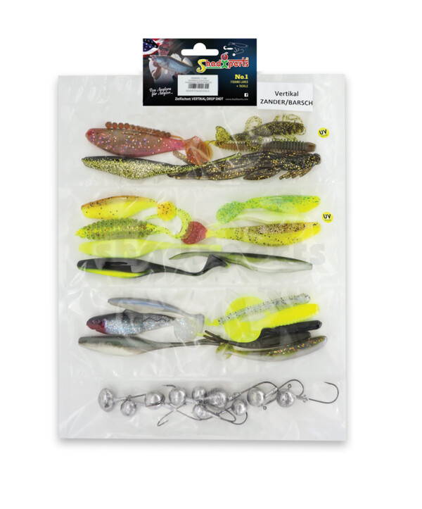 0006008 ShadXperts Zielfischset Vertikal ZANDER/BARSCH/WALLER - ca. 25 Shads/10 Haken