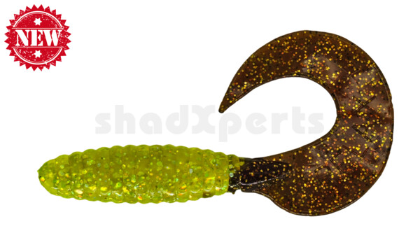 000608250 Twister 4" regulär (ca. 8,0 cm) grün(chartreuse) glitter / motoroil glitter tail