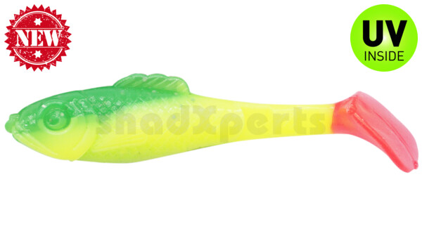 003308B002RT Super Shad 3" (ca. 8 cm) fluogelb  / grün-Glitter / Red Tail
