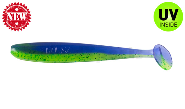 003413B113 Bass Shad 4,5“ (ca. 13 cm) grün (chartreuse)-Glitter / blau-violett Glitter