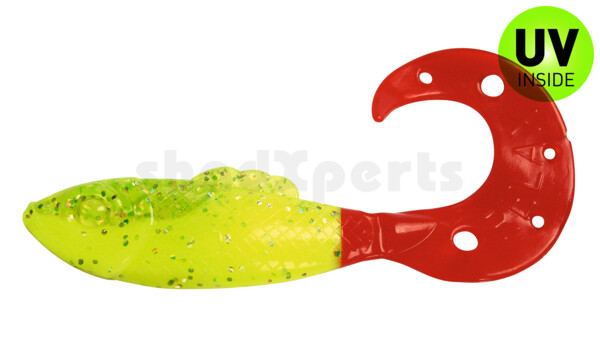 001212B034RT Killer Grub 4" (ca. 12,0 cm) fluogelb  / fluogrün-Glitter / red tail