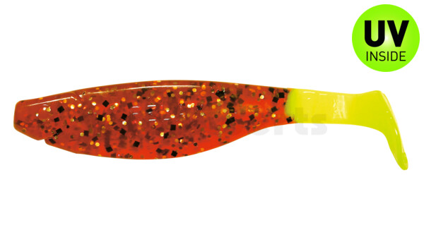 000212220FT Kopyto-River 4" (ca. 11,0 cm) rootbeer gold-glitter / fire tail