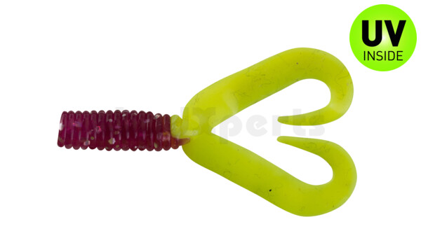 000604DT-274 Twister 2" Doubletail regular (ca. 4,5 cm) violet transparent glitter / fire tail