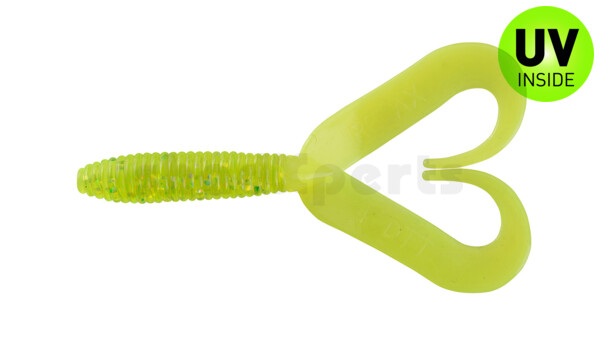 000607DT-083 Twister 3" Doubletail regulär (ca. 7,0 cm) chartreuse glitter / fire tail