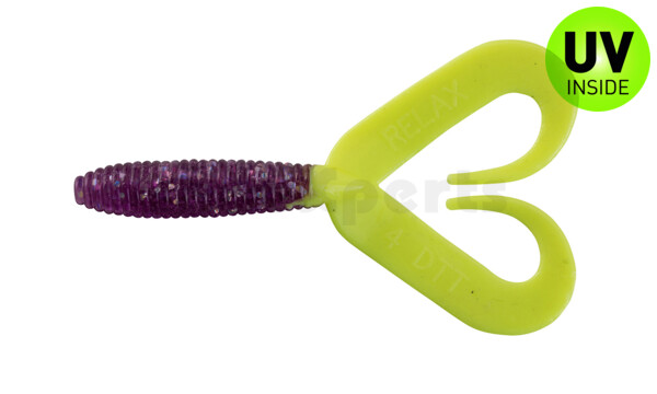 000607DT-274 Twister 3" Doubletail regulär (ca. 7,0 cm) clear purple hologram / fire tail