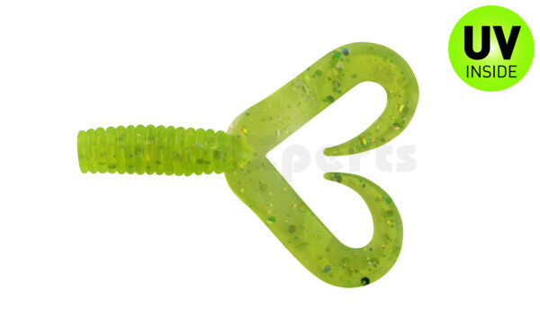 000604DT-018 Twister 2" Doubletail regulär (ca. 4,5 cm) grün(chartreuse) glitter