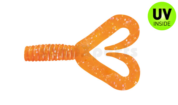 000604DT-028 Twister 2" Doubletail regulär (ca. 4,5 cm) klar fluoorange Glitter