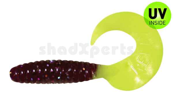 000608274 Twister 4" regulär (ca. 8,0 cm) violett transparent glitter / fire tail