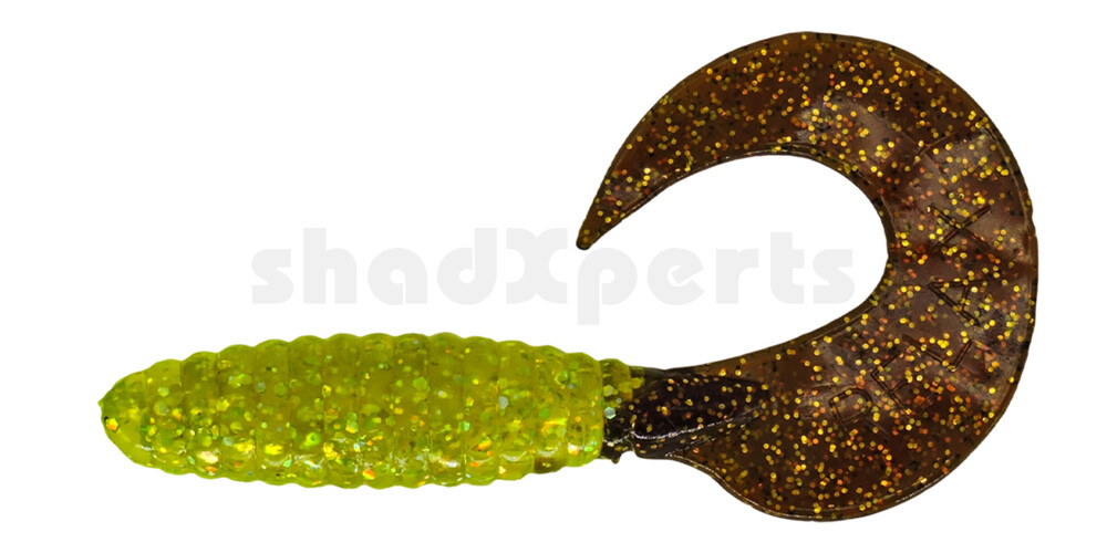 000607250 Twister 3" regulär (ca. 7,0 cm) grün(chartreuse) glitter / motoroil glitter tail