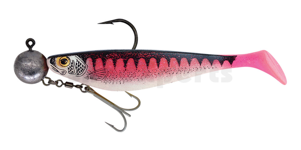 000423M155z-240 Xtra-Soft 9" (ca. 23,0 cm) hot pink Glitter  / Zander / Bauch: weiß, montiert auf HMEG 16/0 240g