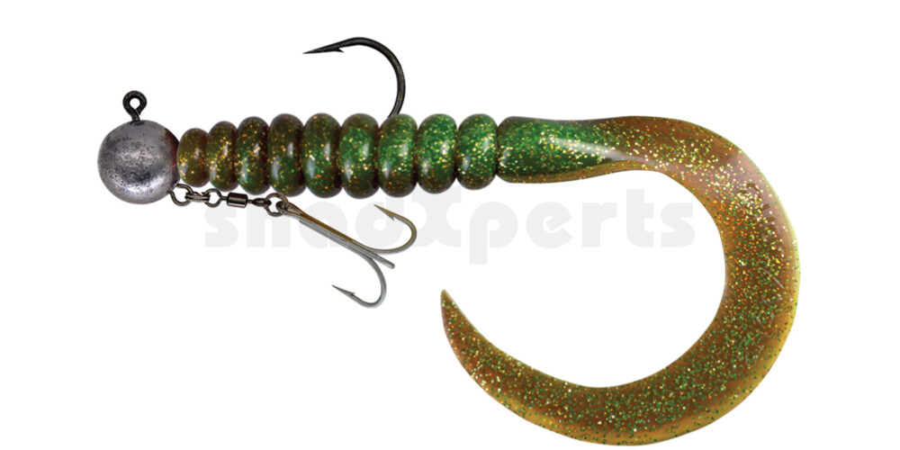 000628MB054-240 SX XXL Grub 11" grün (chartreuse)-Glitter / motoroil Glitter, montiert auf HMEG 16/0 240g