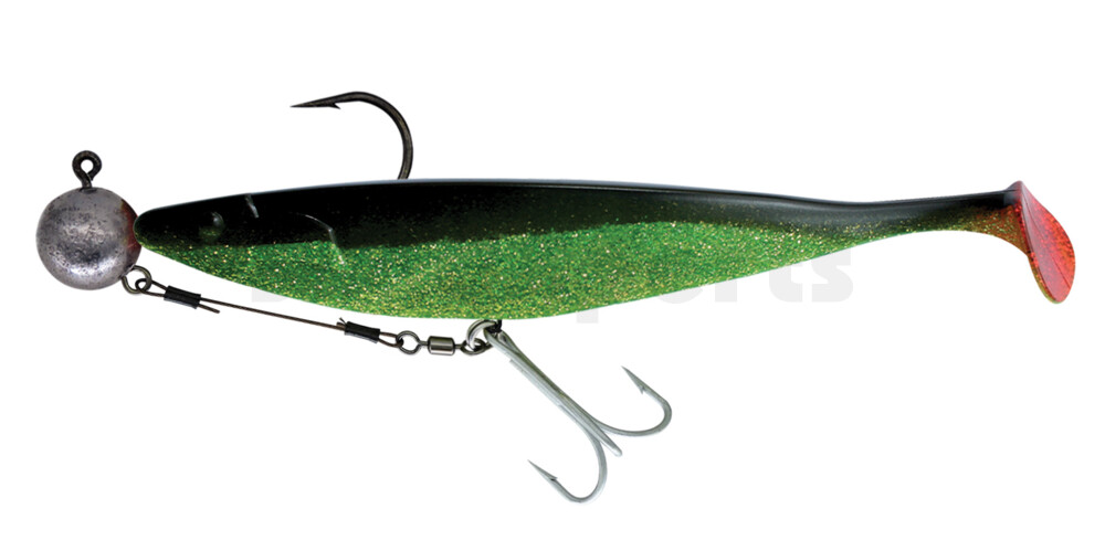 000430M067-240 Megalodon 12" (ca. 30,0 cm) grün(chartreuse)-Glitter / schwarz, montiert auf HMEG 16/0 240g