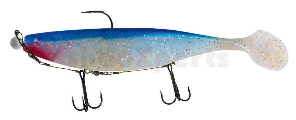 000423M047-20 Xtra-Soft 9" (ca. 23,0 cm) blauperl-Glitter / blau, montiert auf MUXRO 12/0 20g, mit Beihänger-System