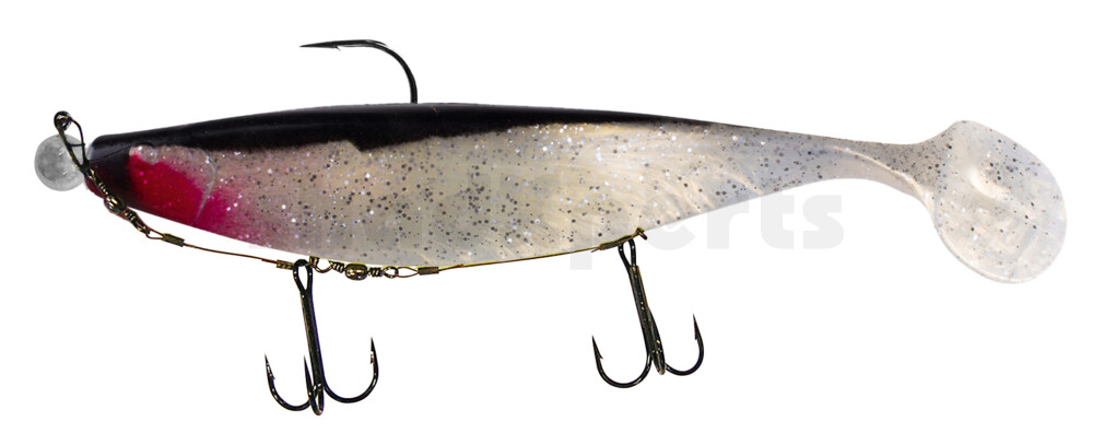 000423M050-25 Xtra-Soft 9" (ca. 23,0 cm) goldperl-Glitter / schwarz, montiert auf MUXRO 12/0 25g, mit Beihänger-System