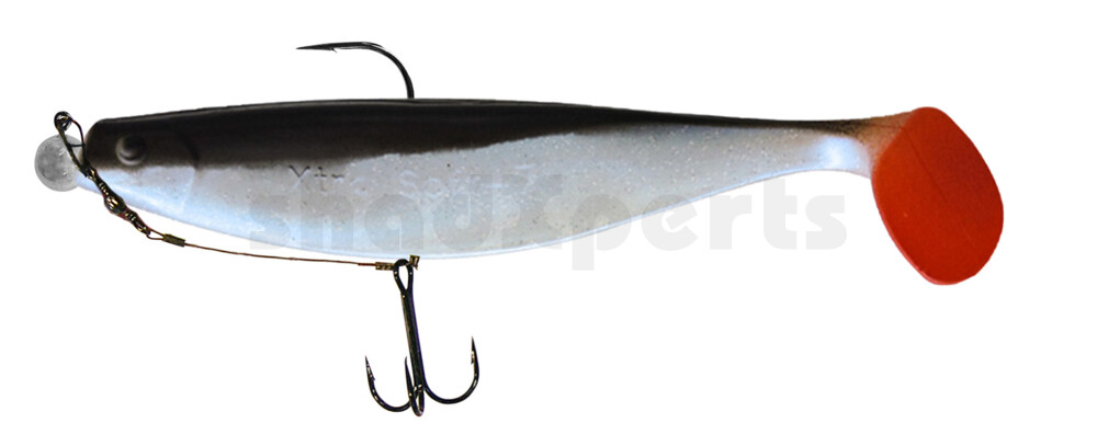 000418M044-25 Xtra-Soft 7" (ca. 18,0 cm) blauperl-Glitter / schwarz, montiert auf MUXRO 10/0 25g