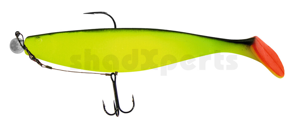 000418M056-25 Xtra-Soft 7" (ca. 18,0 cm) fluogelb / schwarz, montiert auf MUXRO 10/0 25g