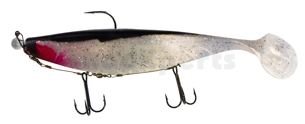 000423M050-15 Xtra-Soft 9" (ca. 23,0 cm) fluogelb / schwarz, montiert auf MUXRO 12/0 15g, mit Beihänger-System