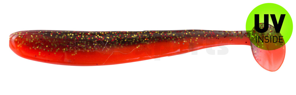 003413B317 Bass Shad 4,5“ (ca. 13 cm) feuerrot / schwarz rot-gold Glitter