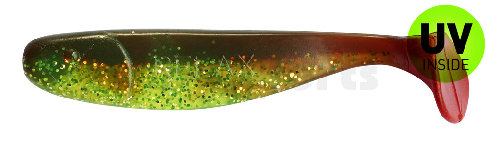 000316B054RT Jankes 6" (ca. 16,0 cm) grün (chartreuse)-Glitter / motoroil Glitter / red tail
