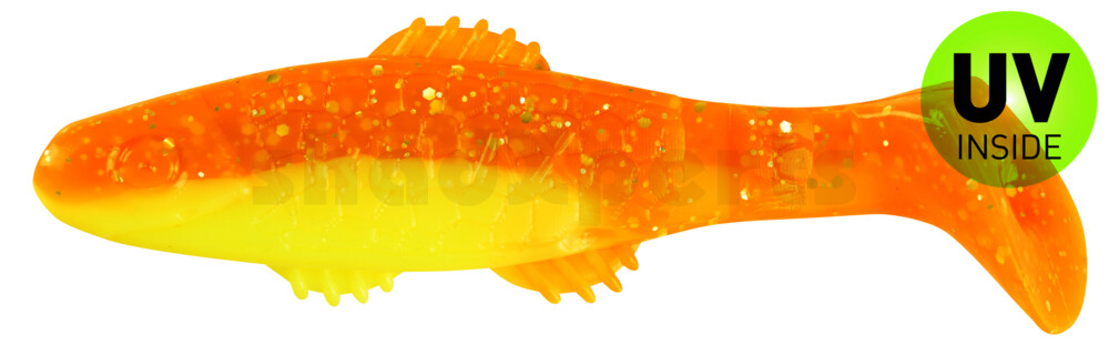 001008B033 Killer Shad 3" (ca. 8,0 cm) fluogelb  / orange-silber Glitter