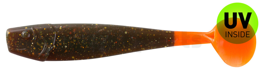 002011092OT King-Shad 4" (ca. 11,0 cm) motoroil-gold-Glitter / orange tail