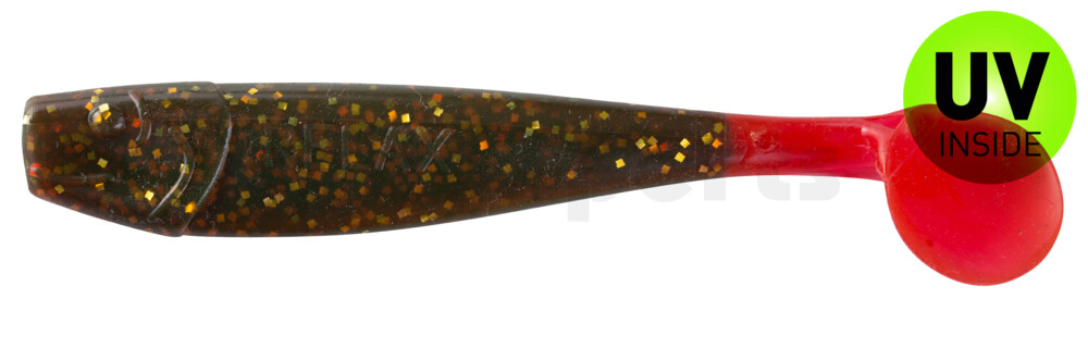 002011092RT King-Shad 4" (ca. 11,0 cm) motoroil-gold-Glitter / red tail
