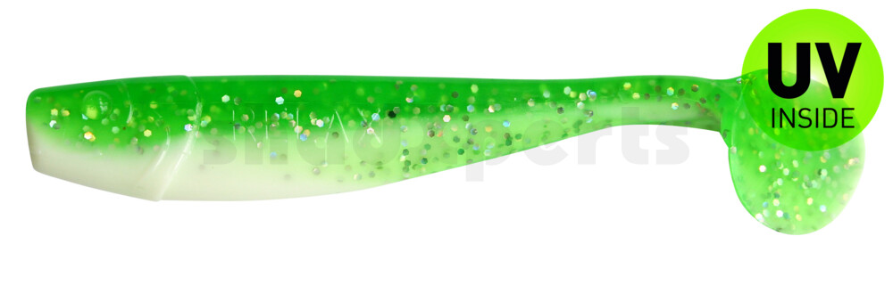 002014B125 King-Shad 5" (ca. 14,0cm) reinweiss / grün-Glitter