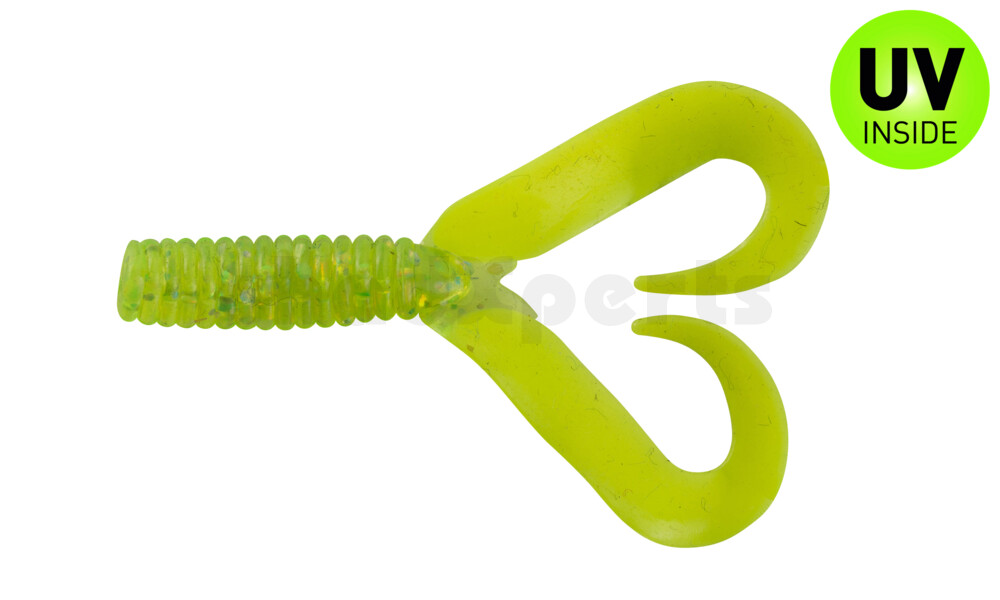000604DT-083 Twister 2" Doubletail regulär (ca. 4,5 cm) grün(chartreuse) glitter / fire tail