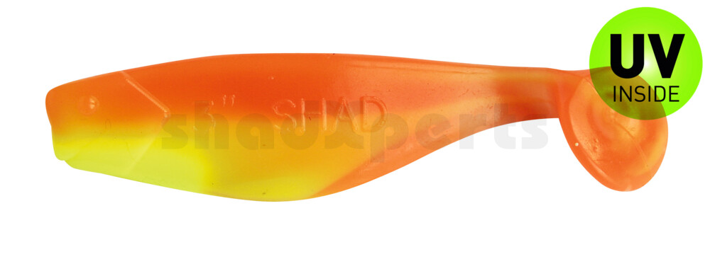 000408B033 Shad 3" (ca. 8,0 cm) fluogelb  / orange-silber Glitter