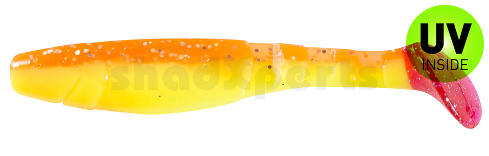 000211B033RT Kopyto-Classic 4" (ca. 11,0 cm) fluogelb  / orange-silber Glitter / red tail