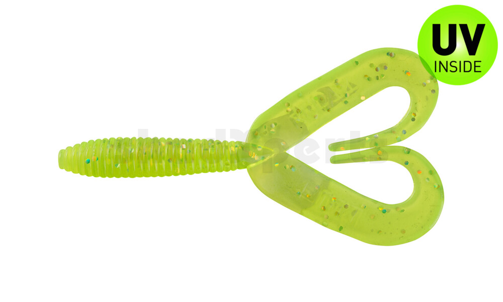 000607DT-018 Twister 3" Doubletail regulär (ca. 7,0 cm) grün(chartreuse) glitter