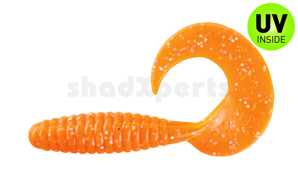 000608028 Twister 4" regulär (ca. 8,0 cm) klar fluoorange Glitter