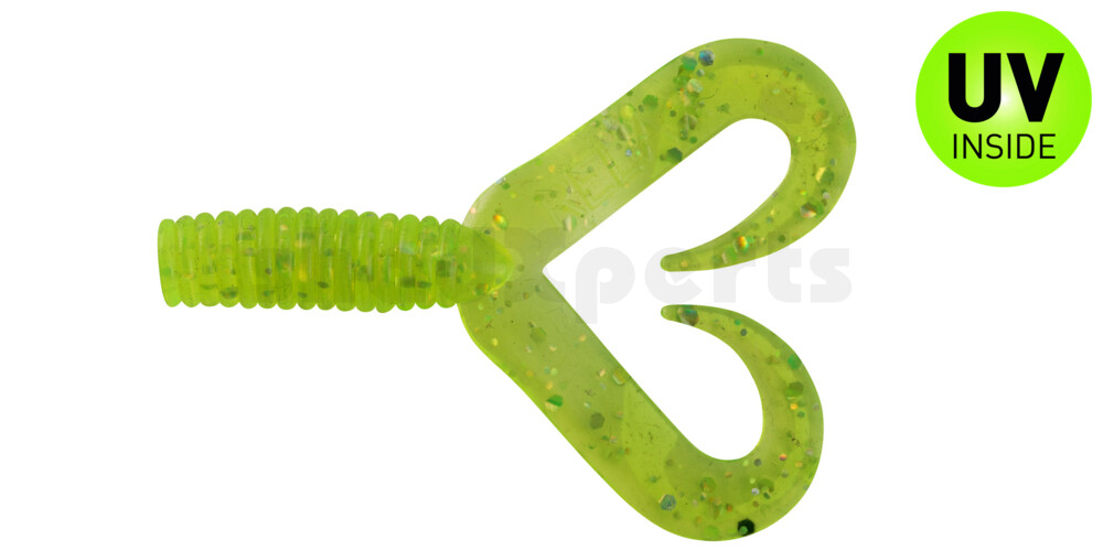 000604DT-018 Twister 2" Doubletail regulär (ca. 4,5 cm) grün(chartreuse) glitter