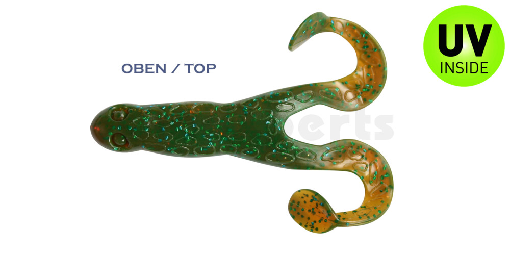 000312B054 Turbofrog 4" (ca.12,0 cm) grün (chartreuse)-Glitter / motoroil Glitter