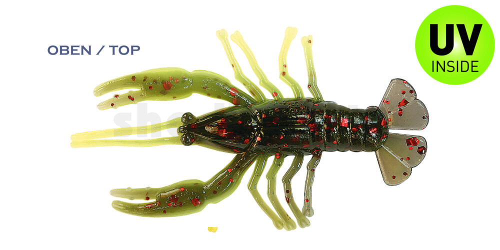 002304CF-07 Baby Crawfish 1" (4,5cm) fluogelb-schwarz roter Glitter