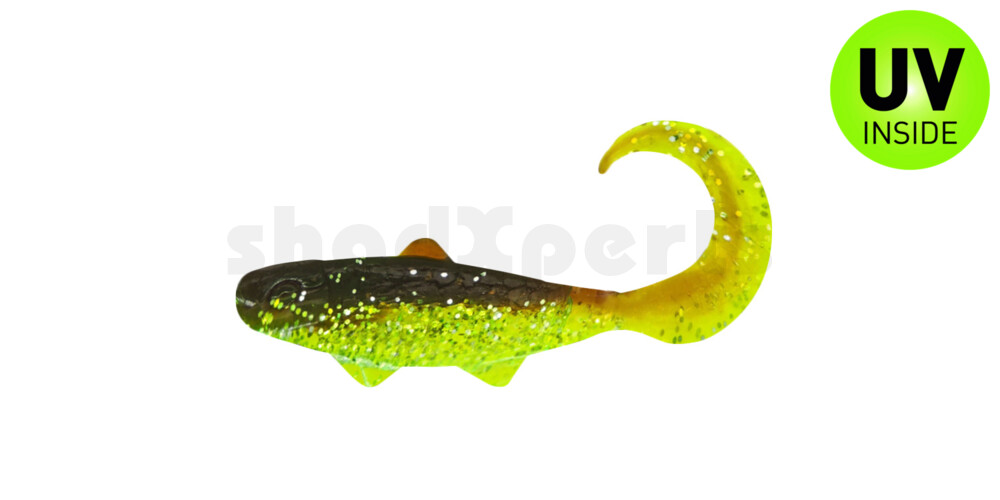 000935B054 Banjo Twister 1" (ca. 3,5 cm) grün (chartreuse)-Glitter / motoroil Glitter