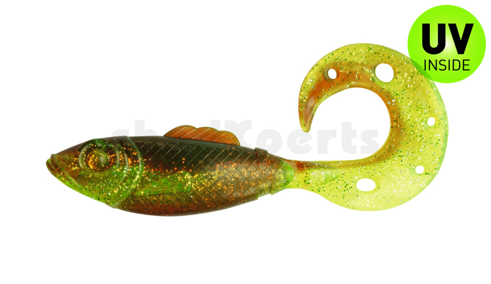 001212B054 Killer Grub 4" (ca. 12,0 cm) grün (chartreuse)-Glitter / motoroil Glitter