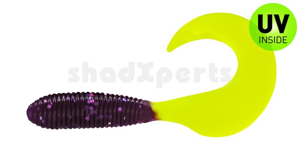 000607274 Twister 3" regulär (ca. 7,0 cm) violett transparent glitter / fire tail