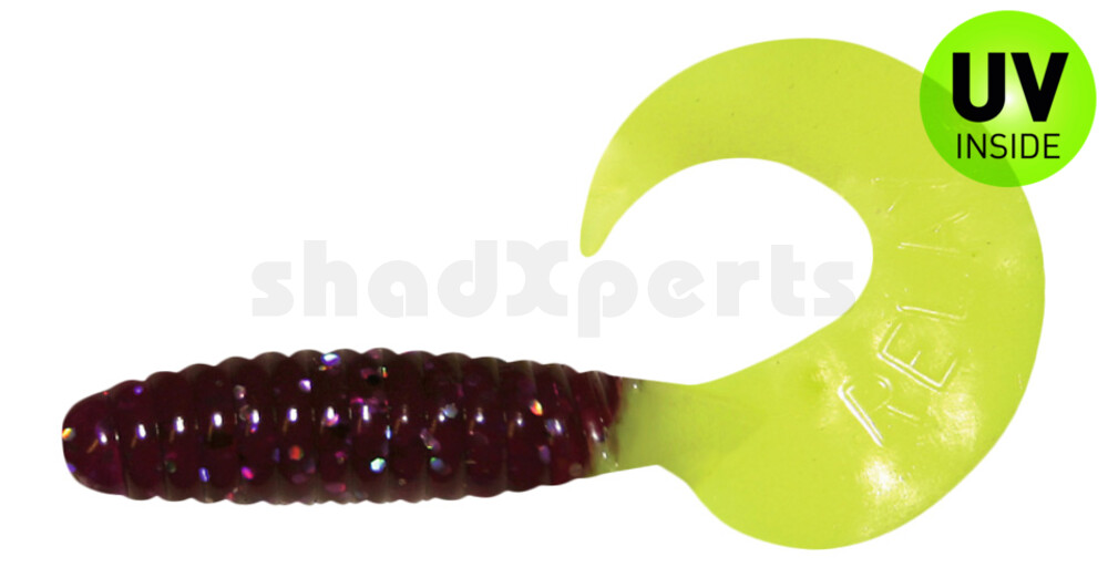 000608274 Twister 4" regulär (ca. 8,0 cm) violett transparent glitter / fire tail