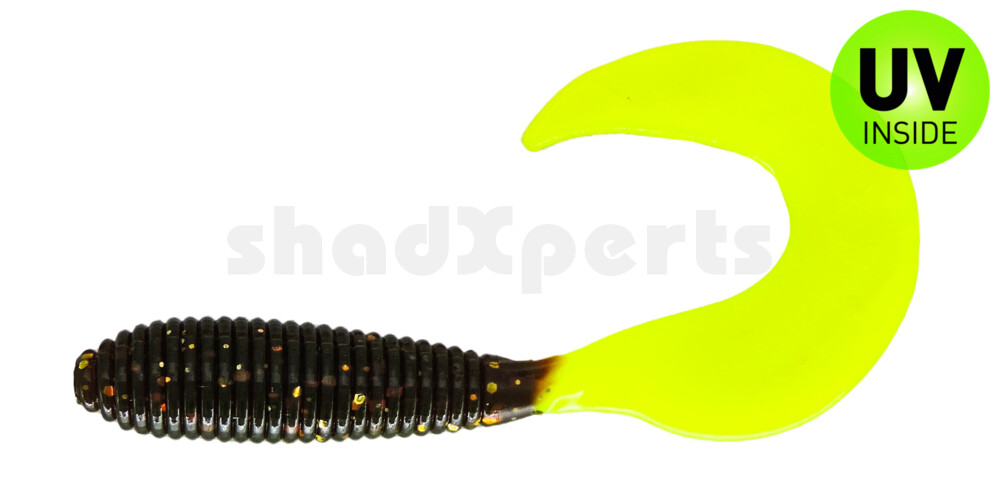 000607304 Twister 3" regulär (ca. 7,0 cm) motoroil gold glitter / fire tail