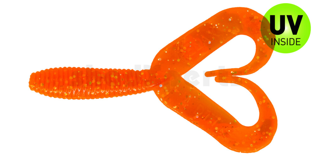 000607DT-028 Twister 3" Doubletail regulär (ca. 7,0 cm) klar fluoorange Glitter