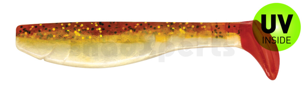 000211B023RT Kopyto-Classic 4" (ca. 11,0 cm) goldperl / motoroil Glitter / red tail