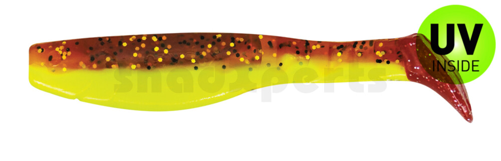 000211B110RT Kopyto-Classic 4" (ca. 11,0 cm) fluogelb  / olivebraun-Glitter / red tail
